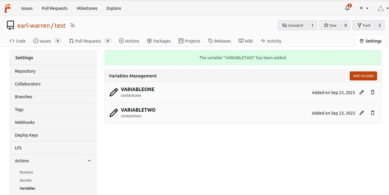 variables list